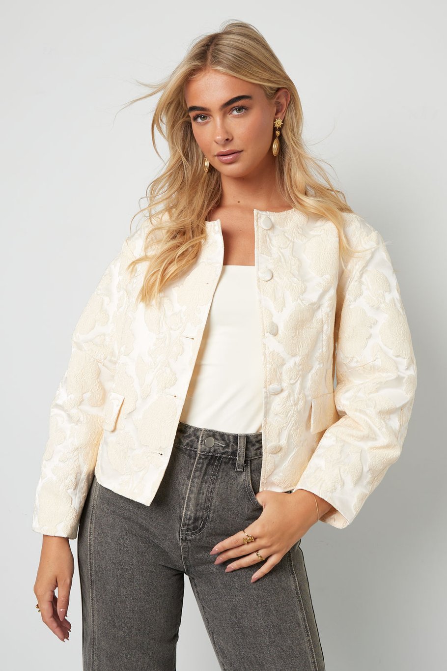 Jacquard Balloon Sleeve Jacket Picture4